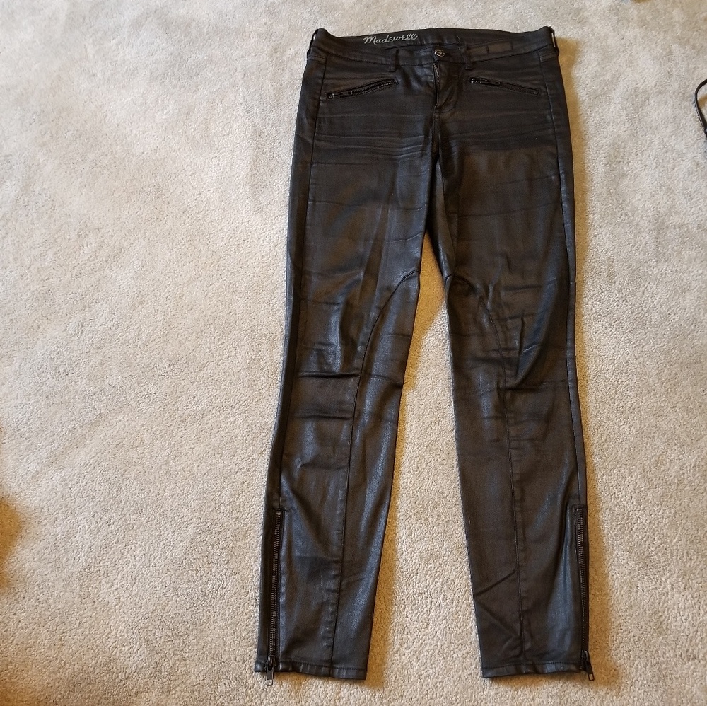 Madewell black coated skinny moto pants